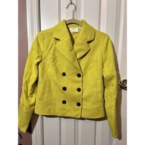 Anthropologie Maeve Pea Coat Womens XS Lined Cropped Blazer Yellow